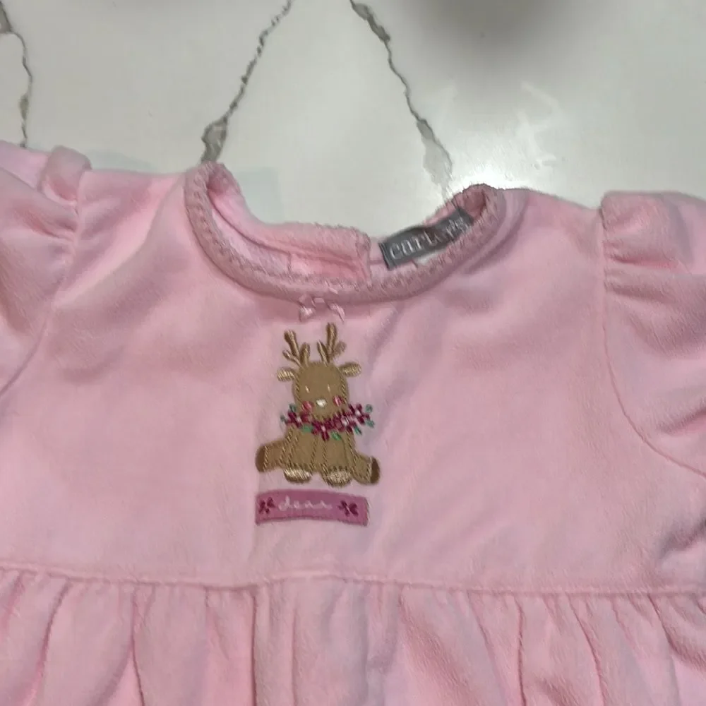 Carter's | Infant Baby Girls Soft Pink Fleece Romper Jumpsuit Reindeer Size 12M